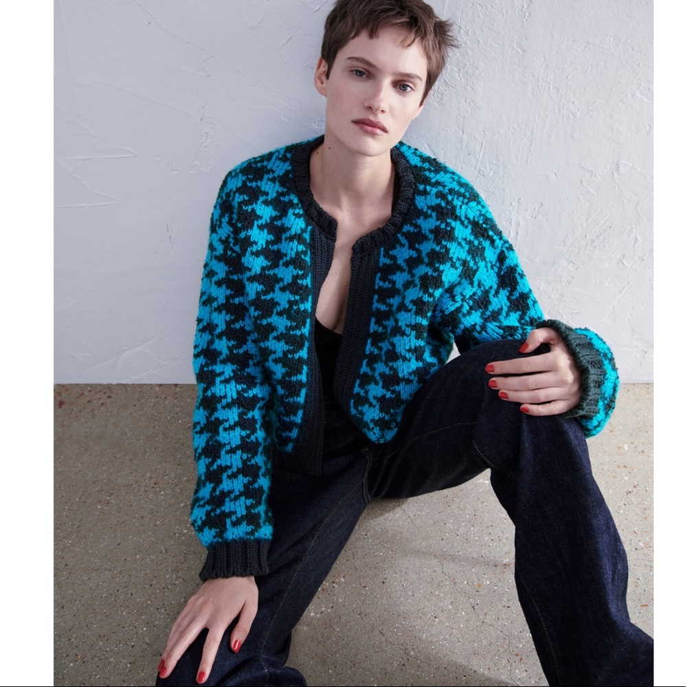 Zara Houndstooth Knit Cardigan